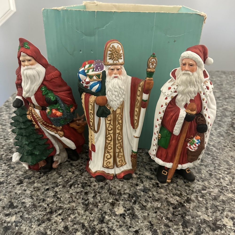 LOT OF 3 Traditions Porcelain Collectible Santa Claus 8" Hand Painted Figurines